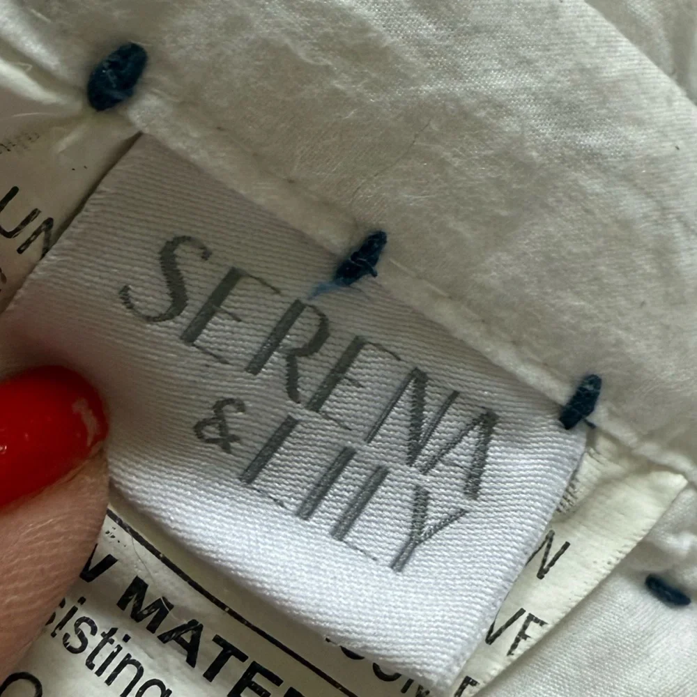 Serena & Lily Twin White Quilt Hand Stitched Blue Channeling Thread 68x86